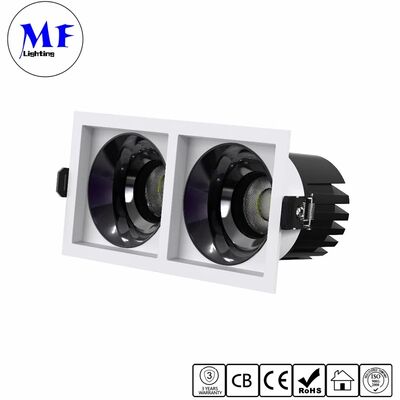 Factory Price Double-Heads Anti-Glare Square LED Down Light IP20 With TRIAC 0-10V DALI-2 DT6 DT8 Dimming Recessed Ceiling Spotlight