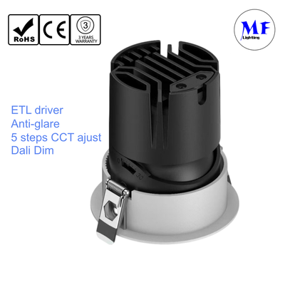 LED Down Light Spotlight Round Anti-glare 10W 20W 25W 120lm/W EIK07 ETL Driver 5 CCT Ajust Dali Dim COB